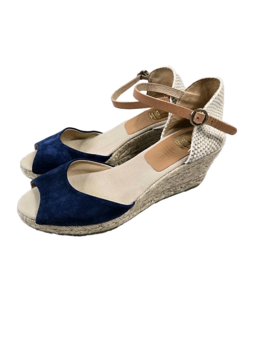 Kanna Navy Suede Jute Espadrille Wedge Heeled Sandals Size 9 Summer Nautical